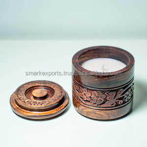 Bougie en bois faite à la main de qualité supérieure avec couvercle sculpture florale en cire naturelle parfaite pour la décoration de la maison et du spa - Product Image 3