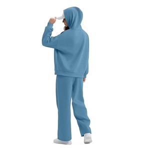 Ensemble de survêtement décontracté pour femme, deux pièces, sweat-shirt à capuche oversize et pantalon de survêtement à jambes larges, avec poches - Product Image 5