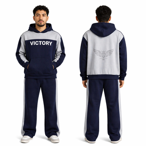 Ensemble de survêtement personnalisé pour homme, sweat-shirt Victory, bleu marine et gris, vêtements de sport, logo personnalisé, jogging, vente en gros, États-Unis, Europe - Product Image 1