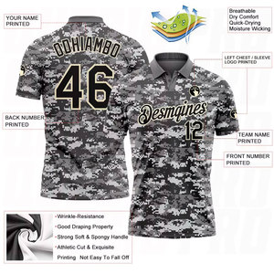 เสื้อโปโลปักลายสำหรับผู้ชาย ปรับแต่งได้ แห้งเร็ว ผ้าถัก สำหรับกอล์ฟ ลายพราง สีดำครีม เสื้อโปโล Salute Golf - Product Image 2