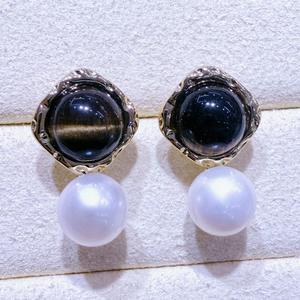 Pendientes Largos de Moda Retro Vintage Francesa, Simples y Versátiles, con Piedra de Ojo de Tigre y Perla de Agua Dulce, Venta al por Mayor de Origen Zhuji - Product Image 3