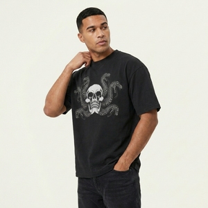 Camiseta Negra para Hombre, Corte Regular, 100% Algodón, Antiarrugas, Transpirable, Manga Corta, Cuello Redondo - Product Image 3