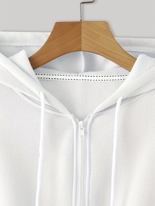 Women White Hooded <b>Crop</b> Sweatshirt Full Sleeve Knitted Zipper-<b>Up</b> Color Blocking Breathable Winter Streetwear 100% Cotton Casual - Product Image 4