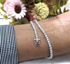 Pulsera de tenis de lujo de oro blanco macizo de 14K con diamantes de laboratorio de corte brillante de 3.20 ct, certificada por IGI, para mujer, regalo de compromiso y boda - Product Image 2