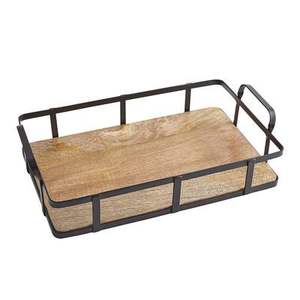Multi Functional Wire And Wooden <b>Tray</b> For Serving Breakfast <b>Snacks</b> Drinks And Organizing Items On Kitchen Counter - Product Image 6