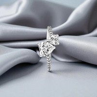 Bague de promesse tendance en argent sterling avec double cœur et pierre précieuse Moissanite, bijoux romantiques minimalistes pour femmes, unique pour un anniversaire