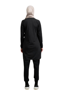 Haut de sport modeste pour femme à manches longues, bleu uni, coupe régulière, extensible dans quatre directions, écologique, UPF50+, respirant, grande taille - Product Image 2