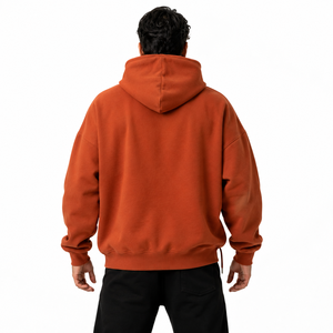 Sudadera con Capucha Oversize para Hombre, Color Sólido, Forro Polar, Estilo Casual, para Invierno, Naranja, Tejido de Algodón, Lavado Ácido - Product Image 2