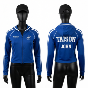 Sweat à capuche en polaire interlock polyester premium 220 GSM pour l'entraînement de cheerleading en automne, avec empiècements raglan bleus, logo personnalisé, vêtement sportif unisexe - Product Image 1