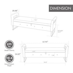 Panca Morbida in Velluto Verde da 172,45 cm con Braccioli, Comoda e in Stile Contemporaneo, per Soggiorno, Ingresso, Camera da Letto - Product Image 3