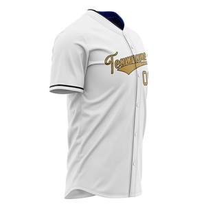 Maillot de baseball personnalisé blanc et or avec nom d'équipe 00, impression sublimée, anti-humidité, boutonné, vêtements de sport pour hommes - Product Image 3