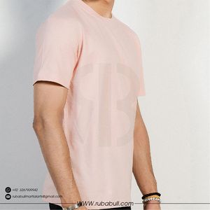 T-shirt pour homme à manches courtes, col rond, rose clair, coupe classique, couleur unie, en coton tricoté, style décontracté - Product Image 5
