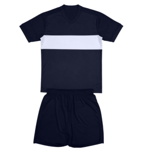 Ensemble de maillot de football pour homme à col en V avec rayures blanches et short noir, polyester respirant, coupe classique, toutes saisons - Product Image 1