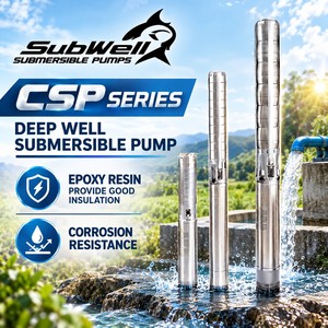 Pompe submersible pour puits profond série SubWell CSP, en acier inoxydable, multi-étages, électrique, moteur monophasé, haute pression, débit de 1-1/2 pouce - Product Image 1