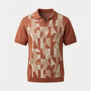 Polo en tricot à imprimé géométrique pour homme, manches courtes, coupe décontractée - Product Image 1