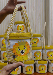 Modern Bear Motif Woven Cotton <b>Rope</b> Eco-Friendly Handle Cute Grey White Nursery Toy <b>Storage</b> Soft Baby Hamper Boutique Mini - Product Image 6