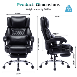 High Back Executive Office Chair with Massage & Reclining Feature Home Computer Desk Chair Featuring Lumbar Cushion Footrest - Product Image 2