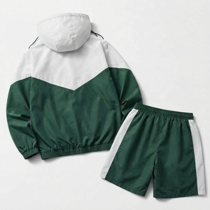 High Quality Custom <b>Men</b> Windbreaker Short Set Relaxed Fit Breathable Windbreaker Nylon Spandex Tracksuit Set Solid for Summer - Product Image 2