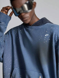 Sudadera con capucha de algodón polar con efecto degradado y pedrería, estilo oversize, para hombre, con efecto desgastado, para streetwear, suministro OEM - Product Image 3