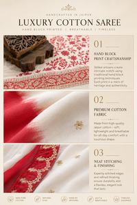 CHOHAN TEXTILE Custom Vintage Floor-Length Wedding <b>Red</b> White Organza <b>Saree</b> Handwork Border Designer Indian Bridal Women Party - Product Image 5