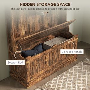 3-in-1 Rustic Brown Entryway Bench with Coat Rack & <b>Shoe</b> Storage Hall Tree with 5 <b>Hooks</b> Free Standing MDF Material - Product Image 6