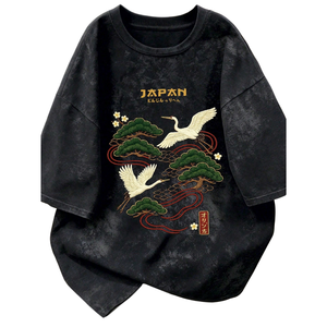 Camiseta de Jersey Oversize para Hombre con Bordado de Grulla Japonesa, Ajuste Holgado, Manga Corta, Transpirable, de Secado Rápido, Estilo Urbano con Gráficos - Product Image 1