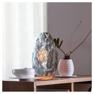 Lámpara de Sal del Himalaya OEM con Interruptor y Base de Madera, Lámpara de Mesa de Sal Gris Natural Tallada con Regulador de Intensidad, Venta al por Mayor - Product Image 1