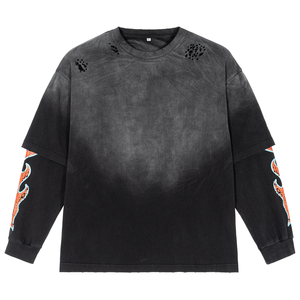 T-shirt en coton personnalisé pour homme, style camouflage, streetwear, double couche, manches longues - Product Image 3