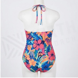 Blue Butterfly Print 2 Piece Yoga <b>Set</b> With Gold Trim Deep V Neck Halter Bodysuit And Knee Length Wrap Skirt - Product Image 2