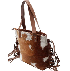 Genuine Cowhide Leather Tote Bag With Fringe Boho Shoulder Handbag Manufacturer Wholesale Custom Luxury Designer Purse - Product Image 1