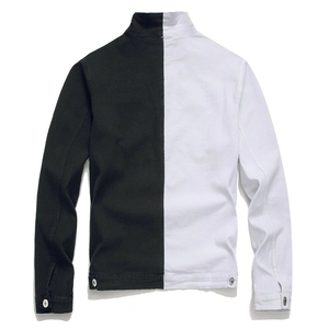 Men's Black And White Color Blocking <b>Denim</b> Jacket Turn-down Collar Single Breasted Casual Slim Fit Cotton <b>Material</b> - Product Image 6