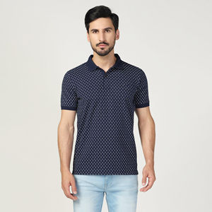 Ensemble polo et short imprimé pour homme, motif micro marine, tenue décontractée d'été en deux pièces - Product Image 2