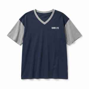 Hawk Eye Women's Navy Blue <b>V</b>-<b>Neck</b> <b>Oversized</b> <b>T</b>-<b>Shirt</b> Short Sleeve Color Blocked Loose Fit Cotton Jersey Top Spring Summer - Product Image 6