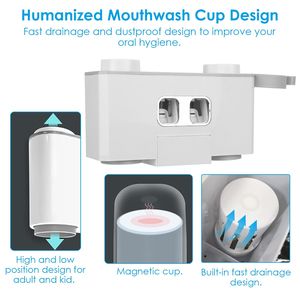 Dispenser Automatico Multifunzione per Dentifricio, Spremitubo Magnetico, 5 Porta Spazzolini, Organizer da Parete, Set Bagno - Product Image 6