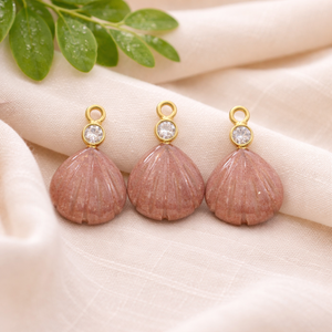 Peach <b>Moonstone</b> Shell <b>Pendant</b> Handmade Carved Gemstone Charm with CZ Accent Birthstone Jewelry <b>Pendant</b> - Product Image 1