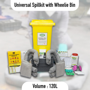 120L Universal Spill Kit with Wheelie Bin – Industrial Chemical Spill Containment Kit, Emergency Hazmat Spill Kit Manufacturer - Product Image 3