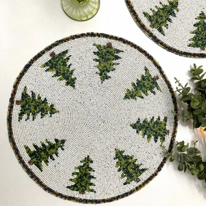 FAIZA CRAFT Set de table rond fait main avec mandala perlé et broderie florale dorée (perles de verre) pour la décoration intérieure - Product Image 2