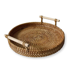 Hermosa bandeja de ratán con asa para servir alimentos, bandejas de madera para decoración, servir pan y repostería - Product Image 1