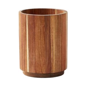 Support d'ustensiles de cuisine en bois artisanal avec ensemble de cuillères, spatules, fouets et cuillères ajourées en bois, style rustique pour comptoir - Product Image 1