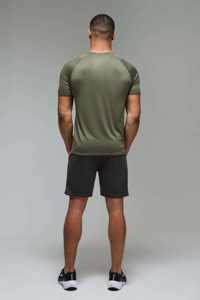 T-shirt ajusté pour homme en coton mélangé vert olive, col rond, vêtements de sport, coupe slim, étiquette privée personnalisée - Product Image 2