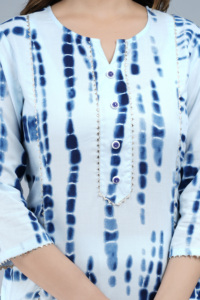Women Blue <b>White</b> <b>Tie</b> Dye Cotton Kurta Midi Length Loose Fit Casual Indian Pakistani Clothing - Product Image 5