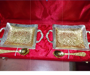 Plateaux décoratifs de luxe en or et argent avec cuillères, ensemble de service en métal haut de gamme pour les fêtes et les mariages - Product Image 3