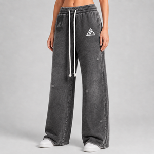 High Quality 100% Cotton Fleece High Street Style Wide Bottom Cargo Trousers Elastic Waist Custom Embroidery Logo Fashionable - Product Image 5