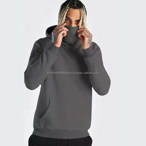 Hot Selling Men's Acid Washed <b>Hoodie</b> Heavy Cotton Balaclava with Full Zip Masked Zipper Solid Pattern Winter <b>Ninja</b> Hooded Coat - Product Image 5