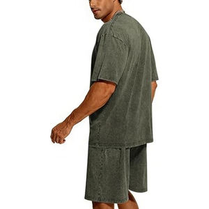 Conjunto de dos piezas para hombre, lavado ácido, talla grande, con logo personalizado serigrafiado, hombros caídos, camiseta y pantalones cortos, superventas para hombre. - Product Image 5
