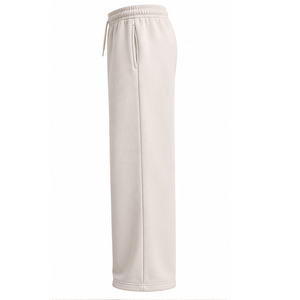 Pantalones de chándal personalizados de forro polar crema, de pierna ancha, con cintura elástica y cordón, de corte holgado y bajo recto, informales para descanso, al por mayor - Product Image 2