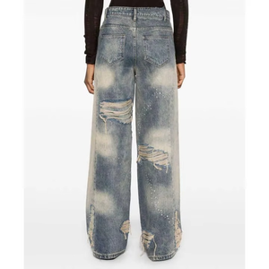 Pantalones Vaqueros de Mezclilla Estilo Vintage con Efecto Desgastado y Lavado a la Piedra, Jeans Rectos con Acabado Ácido, Personalizables con Marca Privada - Product Image 3