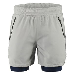 Men's Gray Quick Dry Sport Shorts With Zip Pockets Elastic Waist <b>Mid</b> Length Woven Polyester Athletic Workout Training Short - Product Image 1