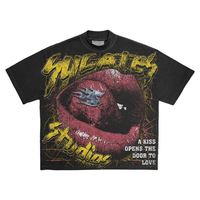 Camiseta de Hombre de Alta Calidad, Ecológica, Transpirable, Estilo Vintage, Corta, Lavada al Ácido, con Estampado DTG