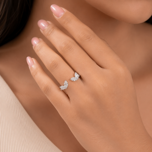 แหวนเพชรทรงมาร์คีส์ 14K ทองคำขาว ดีไซน์จากธรรมชาติ เพชรเพาะเลี้ยง |   เครื่องประดับดีไซน์ใบไม้เปิดสำหรับผู้หญิง ของขวัญวันครบรอบแต่งงาน - Product Image 3